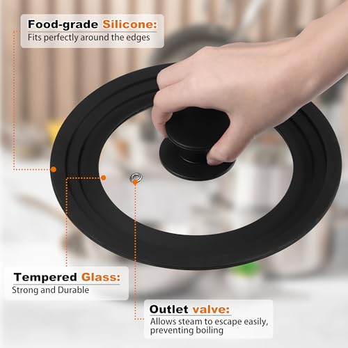 Zocipro Universal Lid for Pots, Pans and Skillets, Silicone Lid for Frying Pans Fits 16/18/20cm Diameter Cookware, Tempered Glass with Heat Resistant Silicone Rim (Black) - Image 5