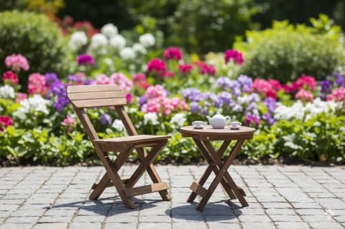 Image of WOODLY Premium Wooden Folding Chair and Round Table Combo | Handcrafted Sheesham Wood Garden & Balcony Seating Set | Outdoor Tea /Coffee Patio Furniture |Set, 2-Piec (12 inch Small)