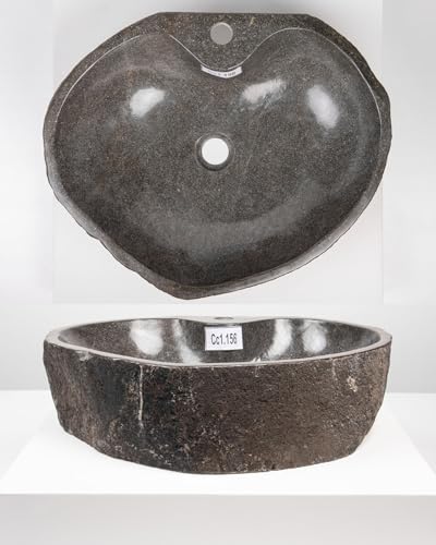 Lavabo en pierre naturelle 50 cm avec trou pour robinetterie, salle de bain, WC, jardin, lavabo à poser WOHNFREUDEN