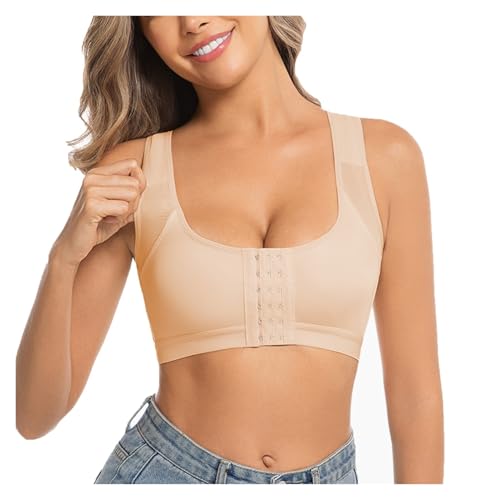Sujetador De Compresión Postoperatorio Con Cierre Frontal Tallas S-5XL For Mujeres Después De Una Cirugía De Mama Sin Aros Con Soporte Deportivo Diario(Skin,S)