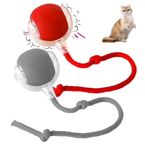 XdealCozyxc 2 Pcs Electric Cat Rolling Ball Interactive Dog Toy, Automatic Smart Interactive Pet Toys Ball (Red and Gray)