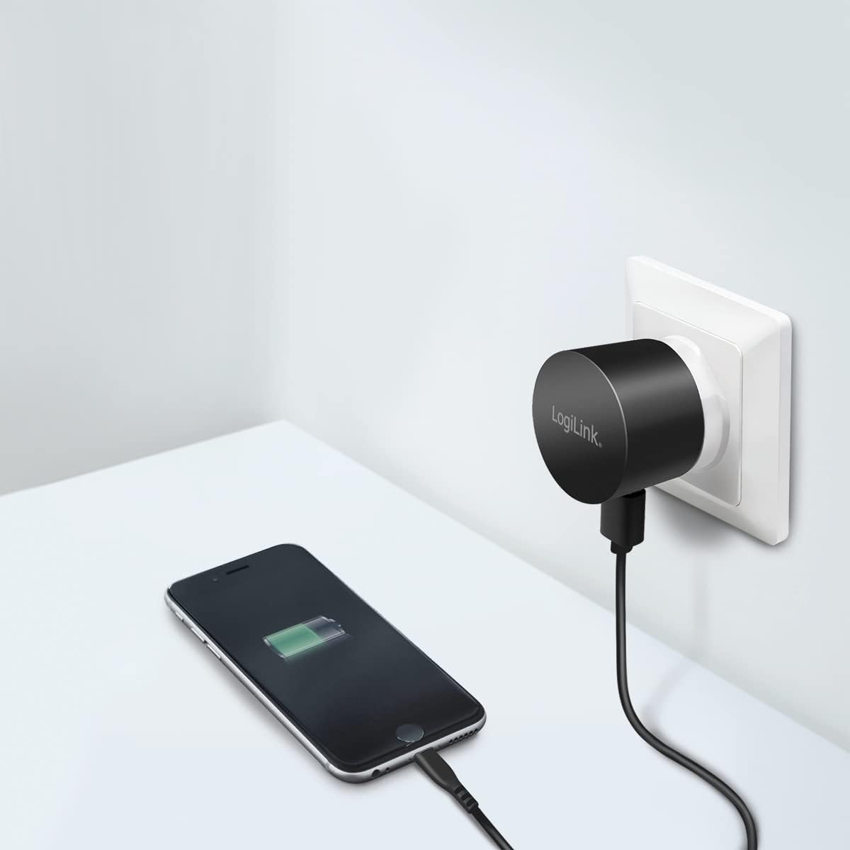 Logilink USB Wall Charger, 1port, 1x USB-AF, 10.5W, Round Shape, W128288286 (USB-AF, 10.5W, Round Shape, Black)