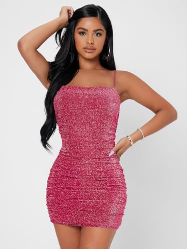 Image of Floerns Women's Glitter Sleeveless Ruched Party Clubwear Bodycon Mini Dress