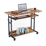 Dripex Computer Desk Mobile, Portable Office Desk with Movable Wheels, Height Adjustable Study Desk, Home Office Desk with Keyboard Tray and Shelf for Small Spaces (Walnut Brown)