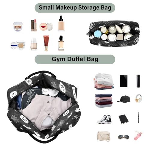 Halloween Pumpkin Spider Bat Travel Duffel Bag for Men Women with Makeup Bag Weekend Overnight Carry On Bags for Airline Travel Under Seat4