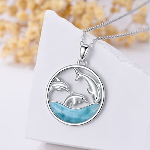 Natural Larimar Turtle Dolphin Necklace Sterling Silver Pendant Ocean Jewelry Birthday Gifts for Women4