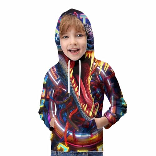 Hoodie pull imprimé 3D serpent coloré avec poches kangourou pour ados 13-15 ans - 5