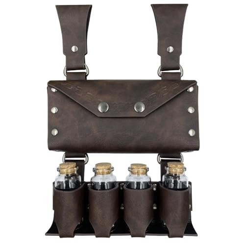 Sarini Sac de Taille de Bouteille d'alchimie médiévale,Sac de Taille rétro de Style Viking Nordique avec 4 flacons de Potion en liège