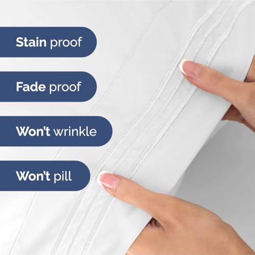 Image of Full Size 4 Piece Sheet Set - Ultra Soft & Cooling Sheets - Bright White | Fits 8 Inch to 16 inch Mattress, Wrinkle Free & Fade Resistant with Deep Pockets, Breathable, Comfy Hotel Luxury Bedding