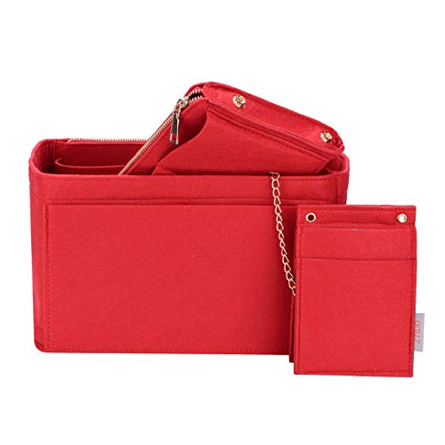 Purse Organizer, bag organizer With 2 Metal Zippers, RFID Blocking Pocket Purse Organizer Insert,5 Sizes, 6 Color (Large, Red)