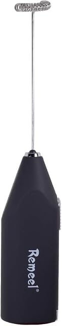 Remeel Handheld Milk Frother with Stainless Steel Whisk, Portable and Powerful Foam Maker for Morning Coffee, Latte, Cappuccino, Hot Chocolate (Black)