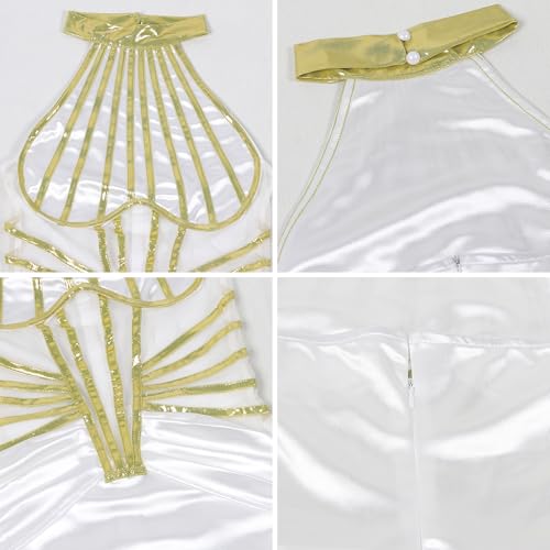 Image of Jigfar Women's Sexy Elegant Rhinestone Halter Mesh See Through Bodycon Formal Maxi Dress(FK3380,White,XXL)