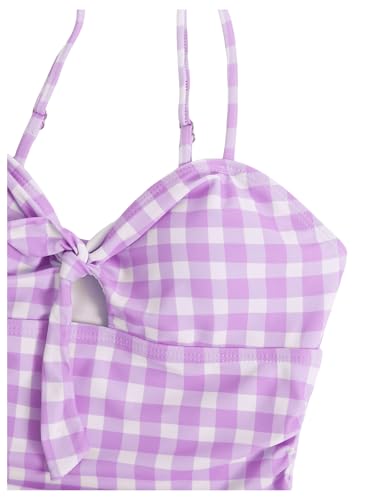 Image of Floerns Girl's Gingham Print Ruched Cut Out Knot Front One Piece Swimsuit