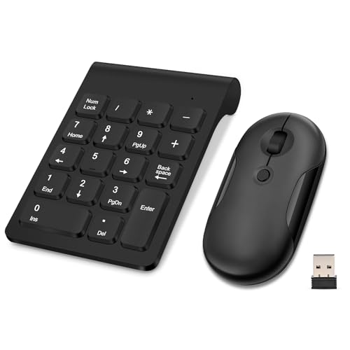 TRELC Wireless Numeric Keypad and Mouse Combo, Mini 2.4G 18 Keys Number Pad with Silent Mouse, Financial Accounting Data Entry Numpad Keyboard Extensions for Laptop, PC, Desktop, Notebook (Black)