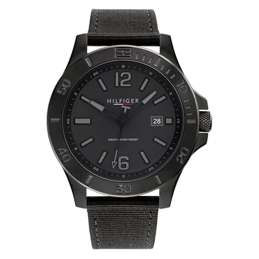 Tommy Hilfiger Reloj Analógico de Cuarzo para hombre con correa de tejido con plástico del océano Negro (Black1)- 1791993