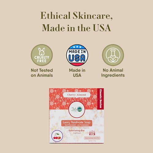 Image of 360Feel Handmade Castile Soap - Cherry Almond Soap, 5 oz | Made in The USA, Cold Processed, Rich, Creamy Lather - Infused with Refreshing Cherry Almond Essential Oil for Soothing Scent