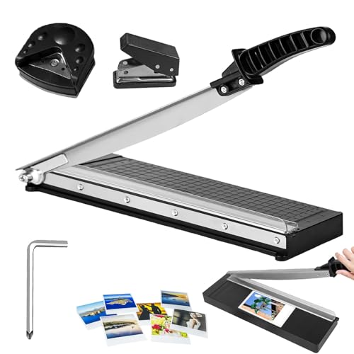Cortador de papel, A4/B5/A5/B6/B7 Guillotina de Papel, Cortador de Palanca Manual con Redondeador y Perforador, para Manualidades DIY y Corte de Embalajes, Negro