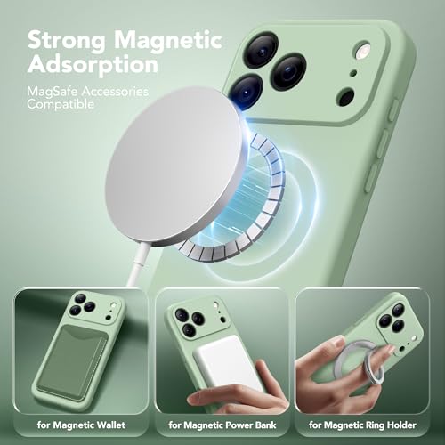 Image of Magnetic for iPhone 17 Pro Max Case, Compatible with MagSafe, [Full Camera Protection][Screen Protector] Silicone Shockproof Protective Phone Case for iPhone 17 Pro Max 6.9 inch, Light Cyan