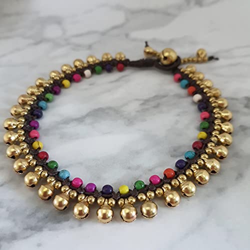 Ideabracelets Fancy Multi Colored Howlite Boho Brass Bells Ankle Bracelet, Gypsy Foot Jewelry Wearing, Body Jewellery Gift For Women Girls, Beautiful Anklet Bohemian Style #TOP5