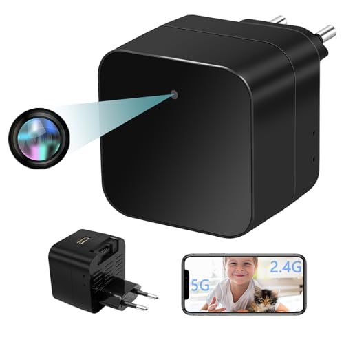 Tebetu Telecamera WiFi Interno HD 1080P, Caricabatterie USB Telecamera Spia WiFi 5G&2.4G, Telecamera Spia Nascosta con Audio, Microtelecamera con Rilevamento del Movimento per soggiorno,ufficio,ecc.