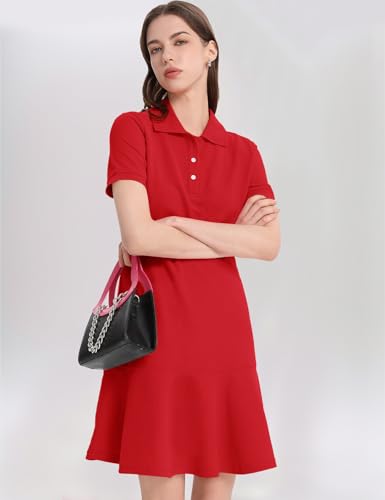 Image of Kissonic Women's Polo Dress Short Sleeve V Neck Ruffle Hem Casual Summer Golf Tennis Mini Shirt Dresses