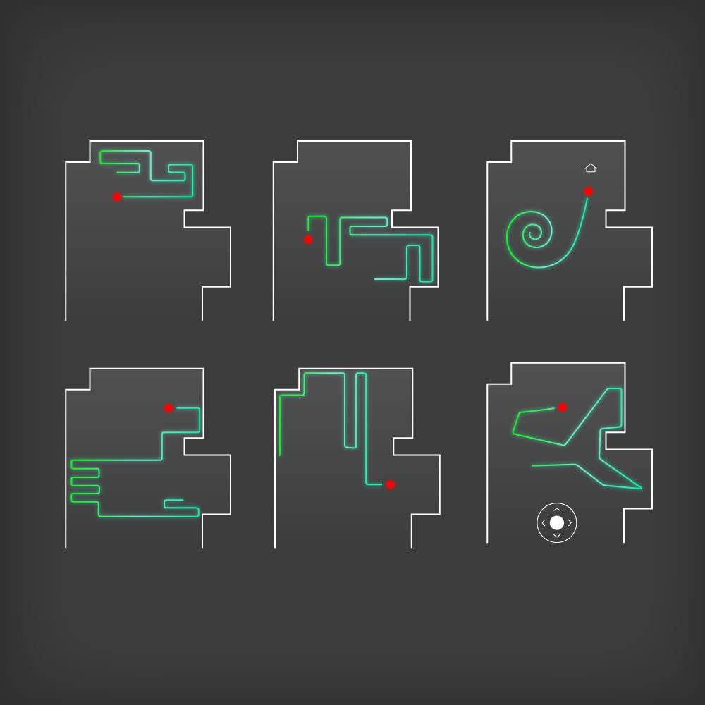 Diagrams illustrating different robot vacuum cleaning patterns