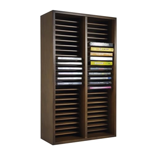 Solid Wood CD Storage Shelf DVD Holder CD Cases Collection Display Rack Large Capacity Disc Jewel Case Organizer Stand, Hold Up to 50 CD Cases, Black Walnut Color