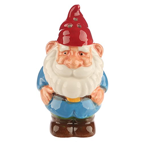 Essential present gift. Waving Garden Gnome Ceramic Salt and Pepper Set. Makes a dinner table more fun