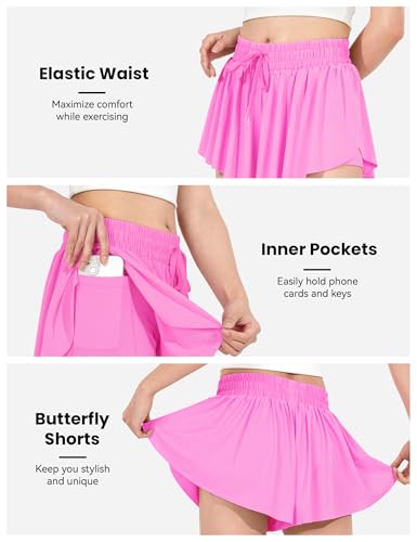Image of JOCMIC Girls Flowy Shorts, 2 in 1 Preppy Butterfly Shorts with Spandex Liner for Cheer Athletic Gym Teens Casual Clothes