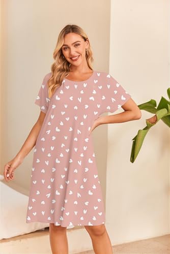 Ekouaer Women’s Nursing/Delivery/Labor/Hospital Nightdress Short Sleeve Maternity Nightgown with Button Pink Floral L - Thumbnail 5