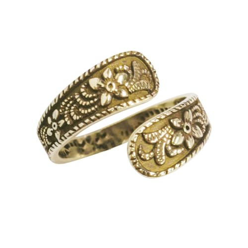 Vintage Flower Open Spoon Ring for Women Men Retro Gold-Tone Trendy Asymmetry Wrap Finger Rings Antique Fashion Adjustable Statement Boho Victorian Wedding Middle Tail Band Fashion Jewelry