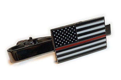 Thin Red Line Fallen Fireman Fire Fighter US Flag Support Tie Bar Clip