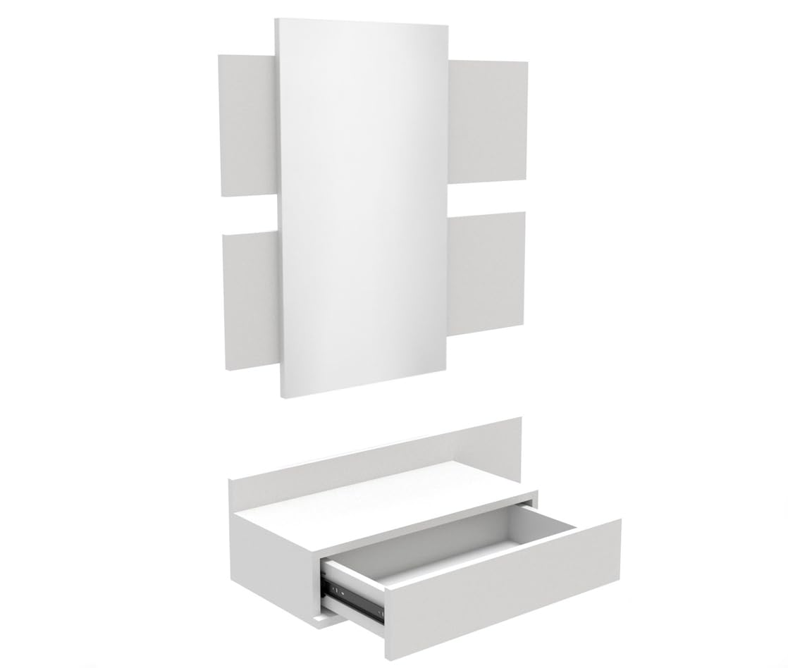 DORMIDAN- Recibidor con Espejo MOD2, Mueble de Entrada, cajón y balda en Dos Alturas (Blanco)