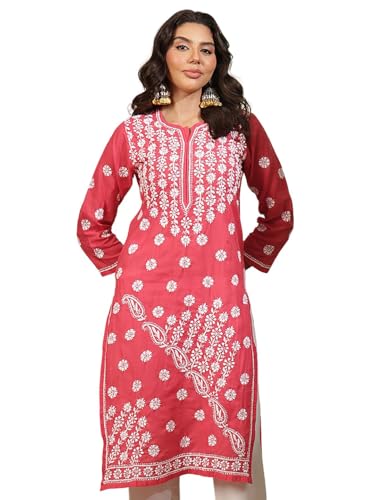 Image of Ada Women's Cotton Regular Fit Tunic Hand Embroidered Lucknowi Chikankari Ethnic Wear Kurta Kurti A130717