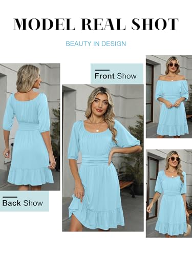 Image of ANRABESS Womens Lantern Short Sleeve Square Neck Casual Flowy Mini Dresses 2026 Holiday Summer Spring Beach Vacation Clothes