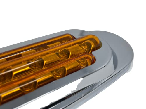 Qty 2 - Amber Lens 6.5" Inch Amber Led Side Marker Lights Clearance Chrome Base Bezel 16 Diodes Surface Mount Led Cab Panel Lights Turn Signals Sealed Waterproof 12V #TOP3