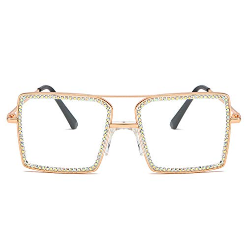 Image of willochra Fashion Diamond Set clear lens Sun Glasses Women's Square Man-made Diamond Handmade Sun Glasses uv400