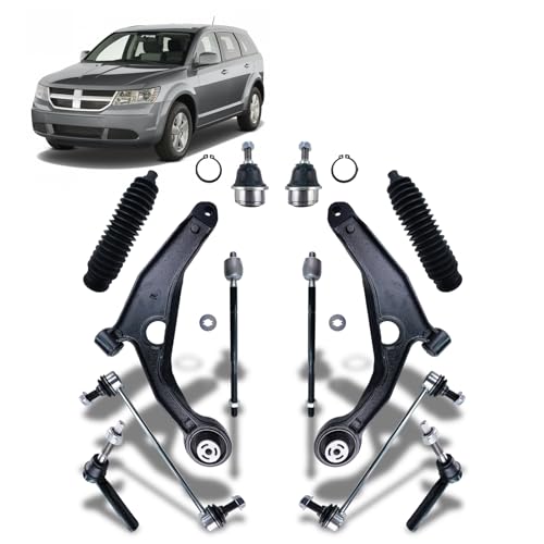 HAWK BROTHER 12Pcs Professional Suspension Kit Front Lower Control Arms Ball Joints Sway Bar Tie Rod End Link Rack & Pinion Boots Replacement for 2009-2020 Dodge Journey K641333 K641334
