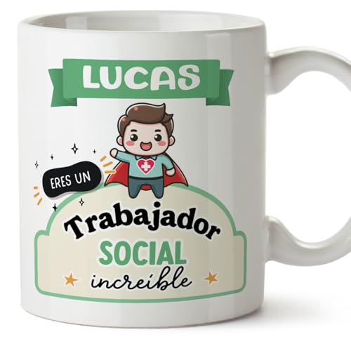 MUGFFINS Tazas Personalizadas para TRABAJADOR SOCIAL hombre - En Español - Eres increíble - Kawaii - 11 oz / 330 ml - Regalo Personalizable original y divertido