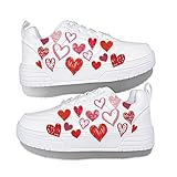 Women's Love Hearts Art Fashion Sneaker Shoes - Pink Painted Hearts Slip On Low Top Casual Walking Shoes for Lady Teen Girls