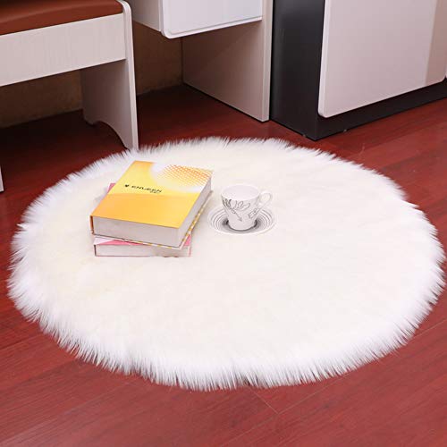 DQMEN Piel de Cordero Oveja/Sheepskin Rug Cordero, imitación mullida Alfombras imitación Piel sintética Deko Piel,para salón Dormitorio baño sofá Silla cojín (Blanco, 60 X 60 CM)