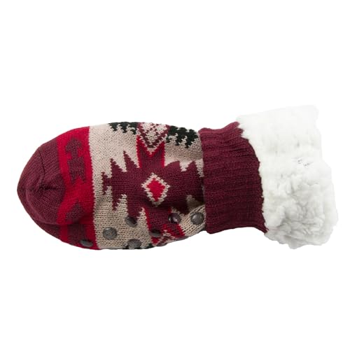 Southwest Sky Women's Sherpa Slipper Socks with Grips in Burgundy, Size 9-113