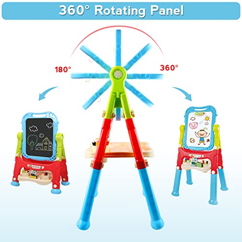 Mojitodon HB001 Easel For Kids,Rotatable Double Sided Adjustable Standing Art Easel With Painting Accessories For Toddlers Boys And Girls-Blue thumb #2