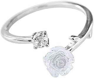 カメリア 指輪 ファッションリング ローズフラワー フリーサイズリング レディース アクセサリー ピカピカ プレゼント(シルバー) おしゃれ 人気