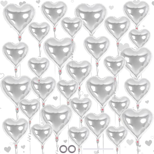 Image of 30 Pcs Silver Heart Balloons, 3 Sizes Heart Foil Mylar Balloon, Valentine Day Party Decorations, Love Balloon Valentine Balloons for Birthday Party Wedding Baby Shower