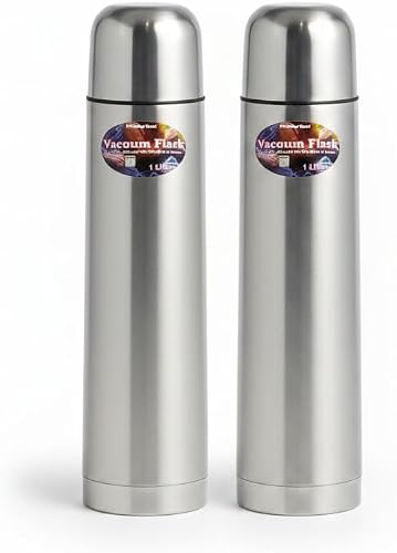 Stainless Steel Vacuum Flask 1L - Insulated for Hot & Cold - 2 Pack
