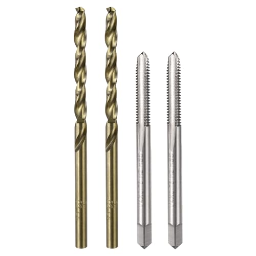 sourcing map Metric Tap & Drill Bit Set, 2pcs M4 x 0.75 Straight Flute Thread Taps and 2pcs 3.2mm Twist Drill Bits Roasted Yellow, Screw Tapping Threading Tools