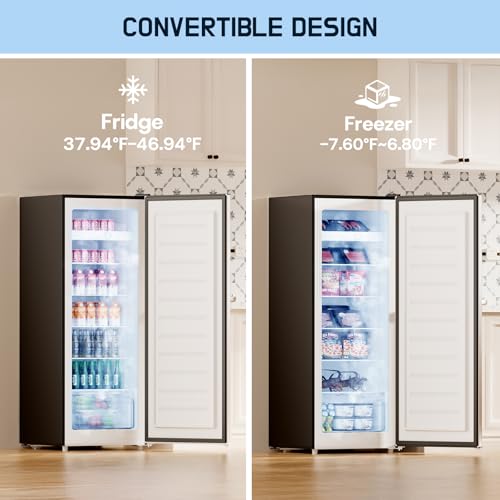 Upstreman 7.0 Cu.Ft Upright Freezer, Large Capacity Garage Ready Deep Freezers with 5 Adjustable Shelves, Convertible Refrigerator/Freezer, Reversible Door for Home, Basement, Apartment (Stainless) on Fridge.com