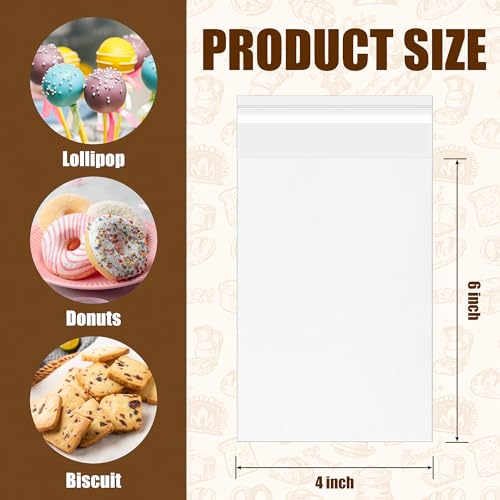YunKo 100PACK Self Sealing Cellophane Bags Clear Cookie Bags for Gift Giving Treat bags for Packaging Cookies, Candy, Gift(4x6 Inch)