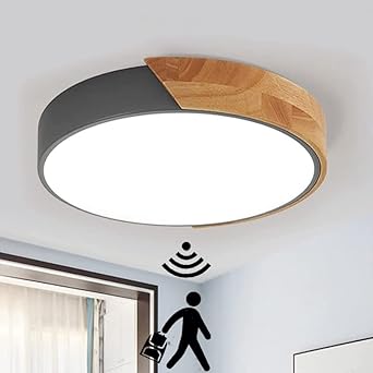 Plafón LED con Detector de movimiento interior 6000K Lámpara de Techo de madera moderno Plafones Para Pasillo Escaleras Balcón salón Garaje Dormitorio Cocina Oficina balcone recibidor (negro,30cm)